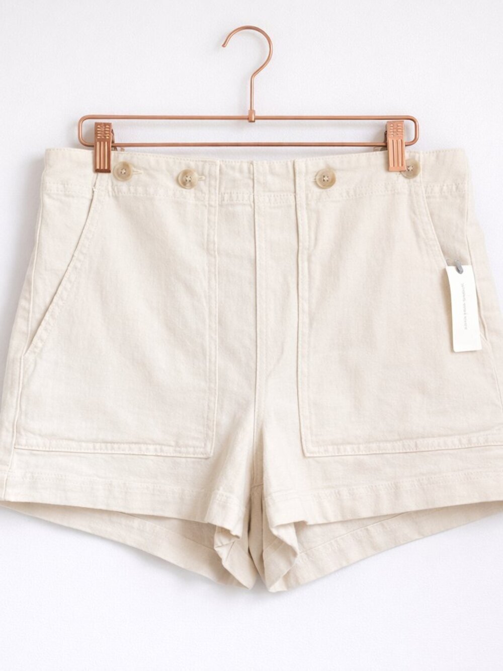 Anthropologie NWT Pilcro The Kit High Rise Utility Denim Ivory Hemp Shorts SZ 34 - Picture 2 of 11